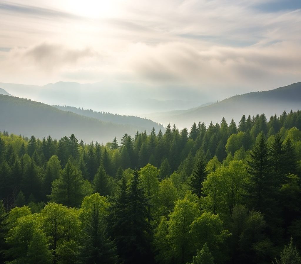 Paisatge forestal de les Guilleries amb boira matinal